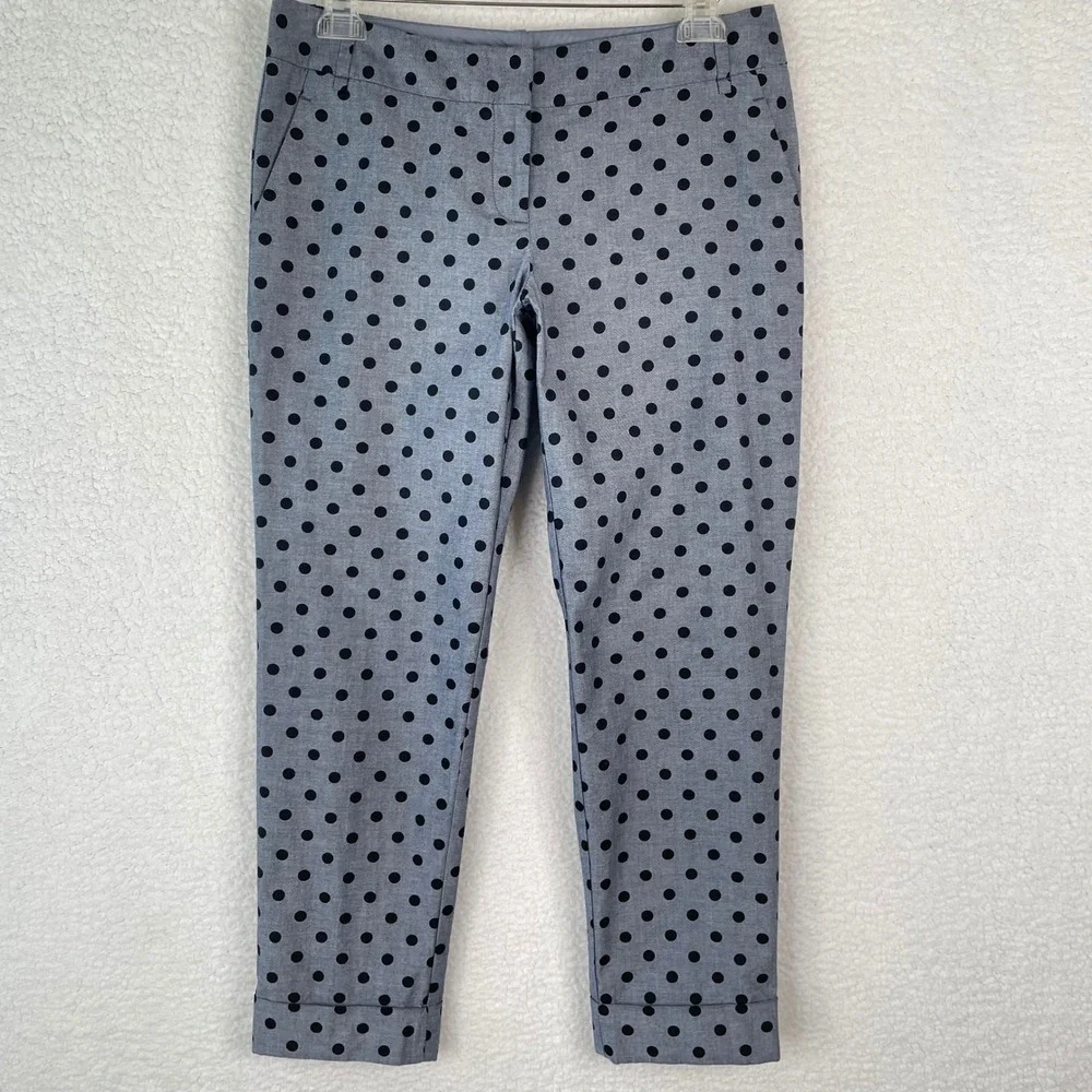 Outback Red Womens 8 Blue Black Polka Dot Cotton Cropped Cuffed Pants Trousers